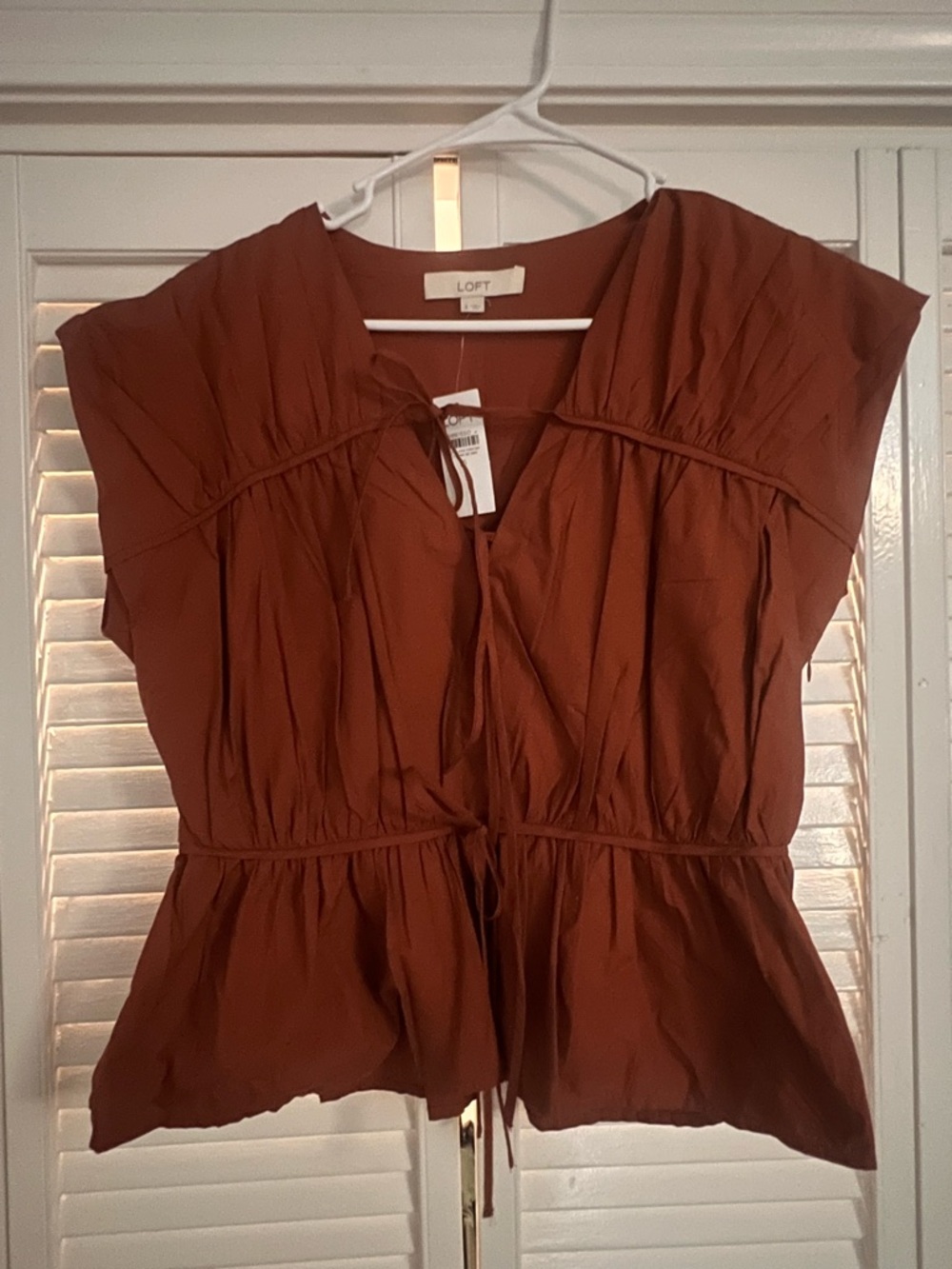 LOFT Women's Rust Tie-Front Peplum Blouse